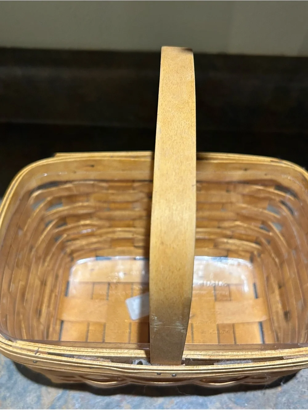 Longaberger Honey-Tone Woven Handle Basket 2002 with plastic liner